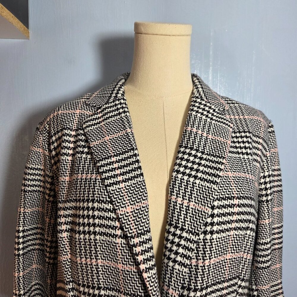 Elle Large Baby Pink Black Tweed Single Button 3/4 Sleeve Lightweight Jacket - Picture 5 of 10